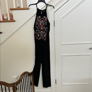 INC International Concepts Black Jumpsuit with Pink Floral Design